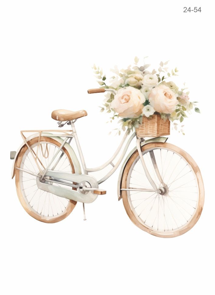 24-54 Термотрансфер Велосипед с корзиной цветов, дтф 21х20см