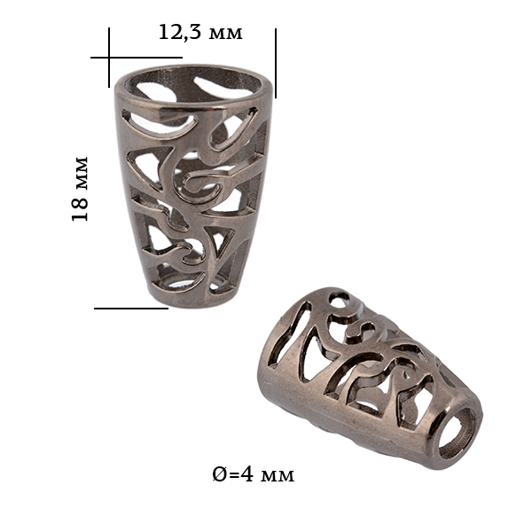Наконечник для шнура металл 6660-0091 (12,3х18мм, отв.4мм) цв. темный никель